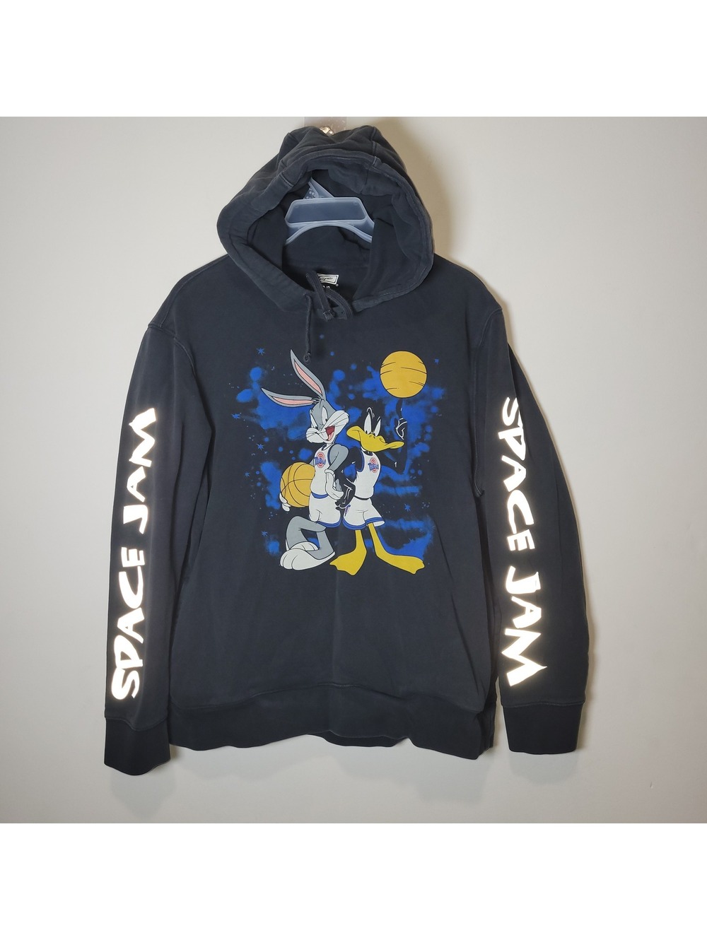 Tailgate Space Jam Bugs Bunny Daffy Duck Reflective Hoodie Men's Black Size L